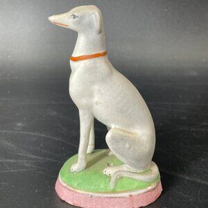 Antique English Staffordshire Bisque Whippet Dog Figurine